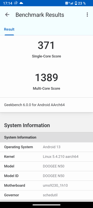 Doogee N50 Geekbench Benchmark