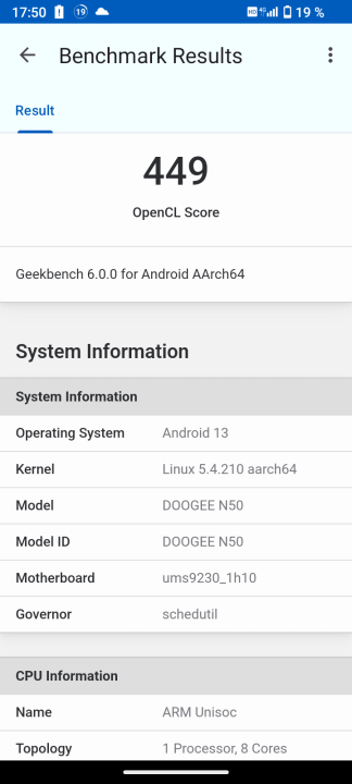 Doogee N50 Geekbench Benchmark