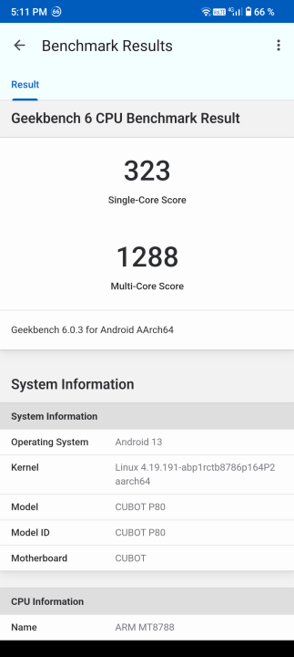 Cubot P80 Geekbench Benchmark