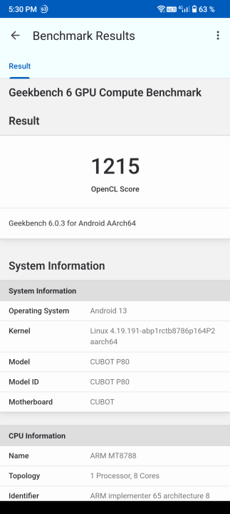 Cubot P80 Geekbench Benchmark