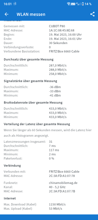 Cubot P80 WLAN Test