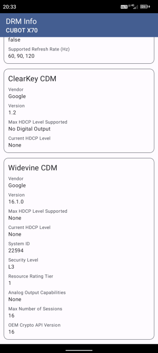 Cubot X70 Widevine DRM