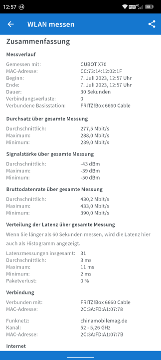 Cubot X70 WLAN Test 1