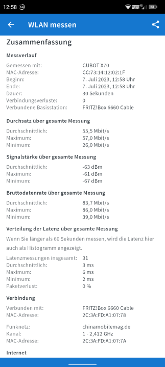 Cubot X70 WLAN Test 2