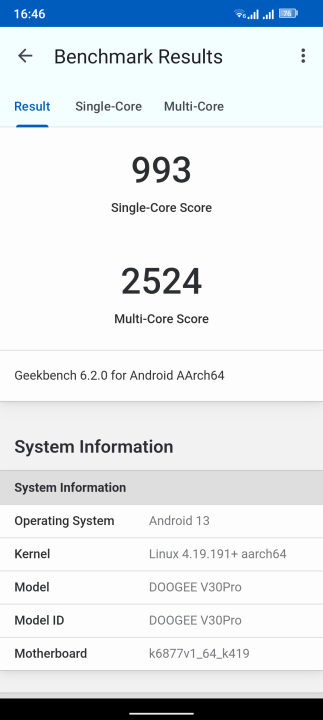 Doogee V30 Pro Geekbench CPU