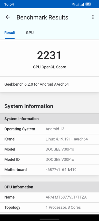 Doogee V30 Pro Geekbench GPU