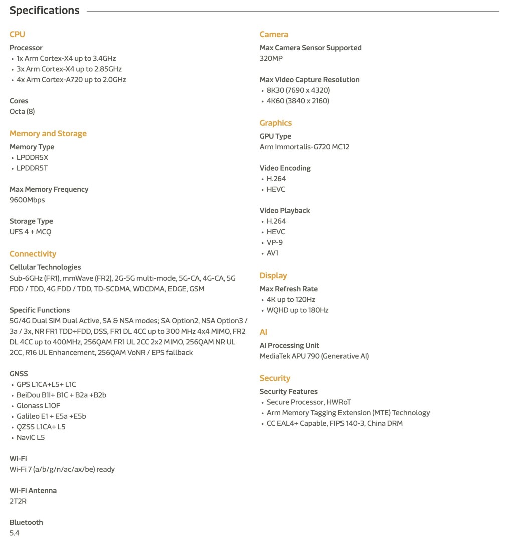 Mediatek Dimensity 9300+ Datenblatt