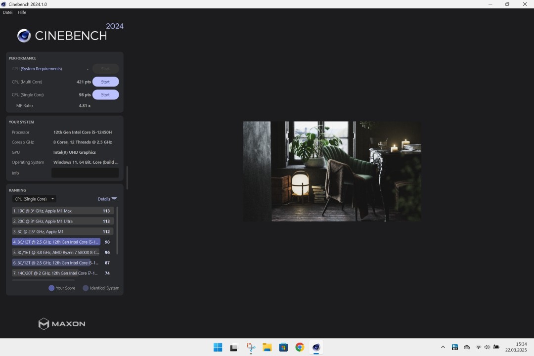 Chuwi CoreBook X 12450H Cinebench 24