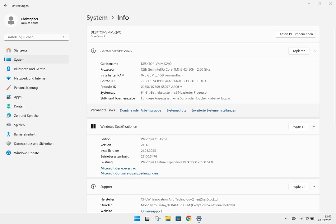 Chuwi CoreBook X 12450H Windows Version