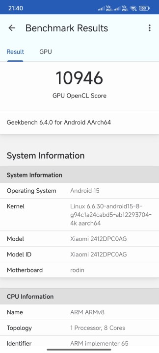 Poco X7 Pro Geekbench GPU