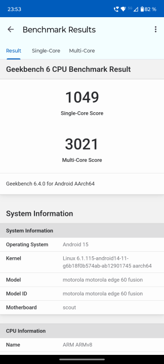 Motorola Edge 60 Fusion Geekbench CPU