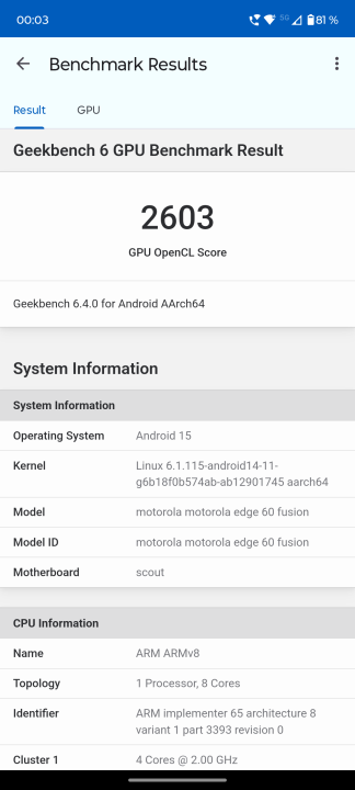 Motorola Edge 60 Fusion Geekbench GPU