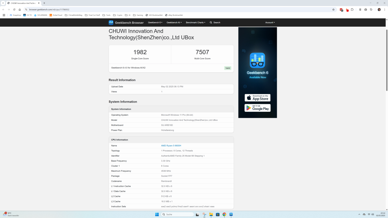 Chuwi UBox Geekbench CPU
