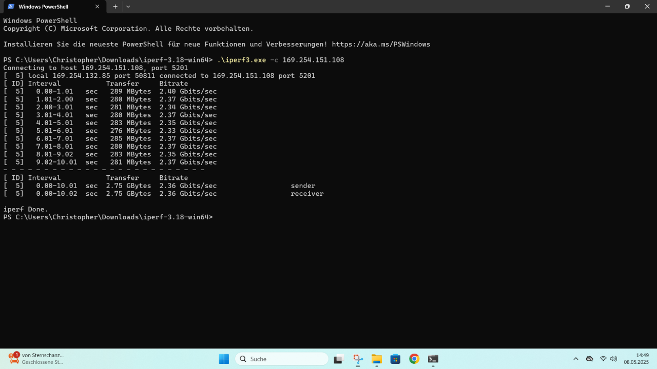 Chuwi UBox 2,5Gbit Ethernet iPerf3 Test