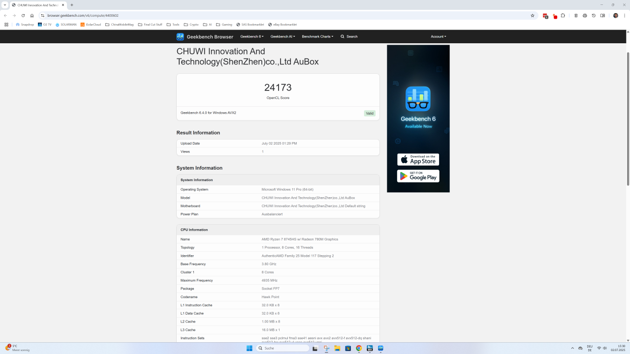 Chuwi AuBox 8745HS Geekbench GPU