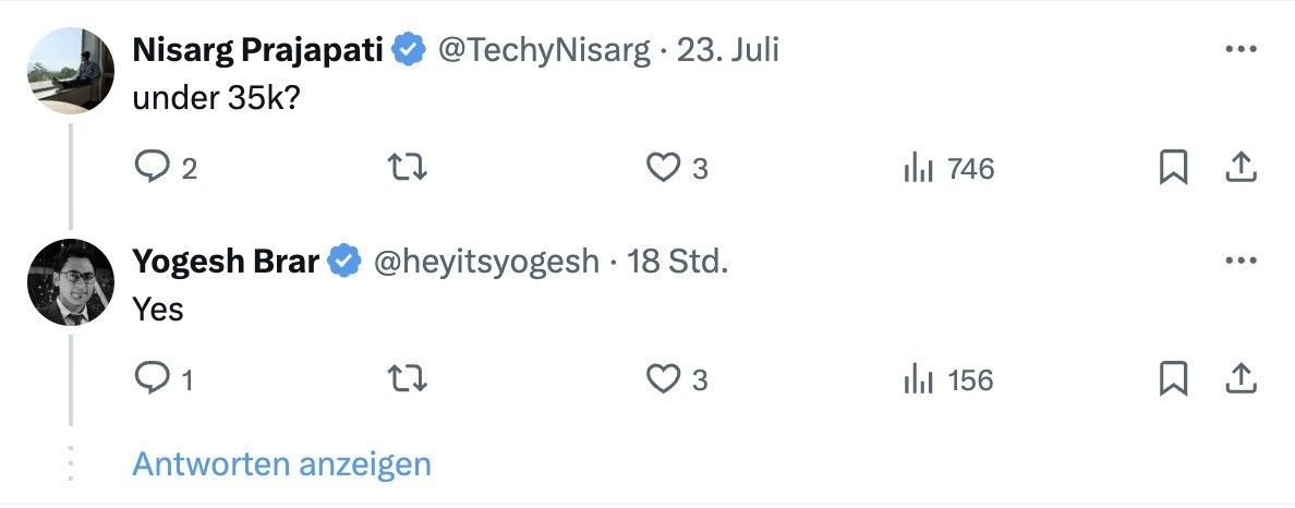 Konversation zum Preis auf X