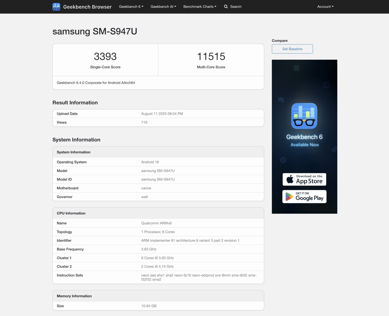 Snapdragon 8 Elite 2 Geekbench Eintrag