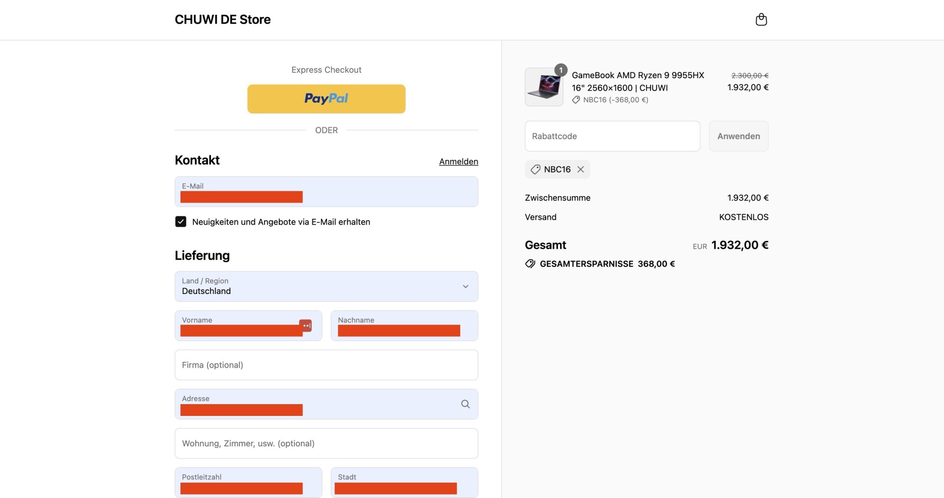 Chuwi Gamebook Rabatt Deal Gutschein Aktion