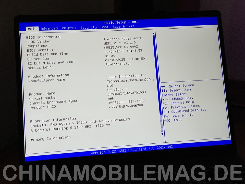 Chuwi CoreBook X 7430U BIOS UEFI