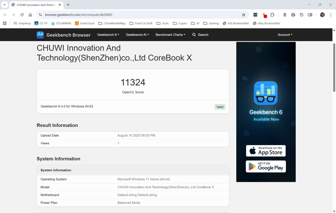 Chuwi CoreBook X 7430U Geekbench GPU