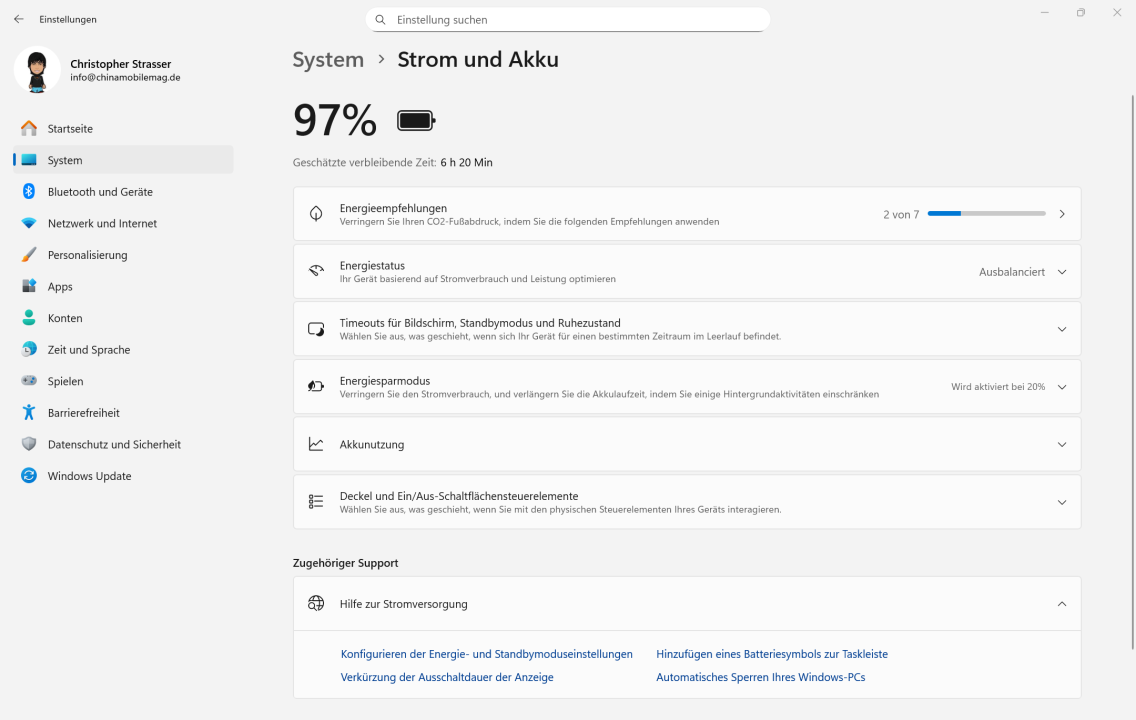 Chuwi CoreBook X 7430U Akkulaufzeit Office
