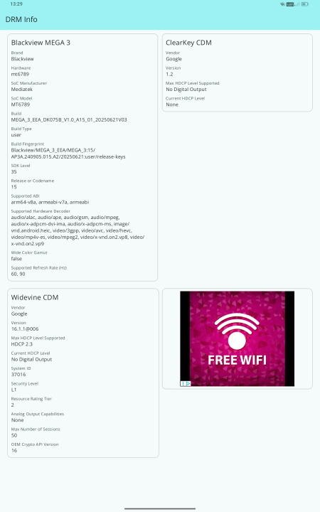 Blackview Mega 3 Widevine Level 1 DRM