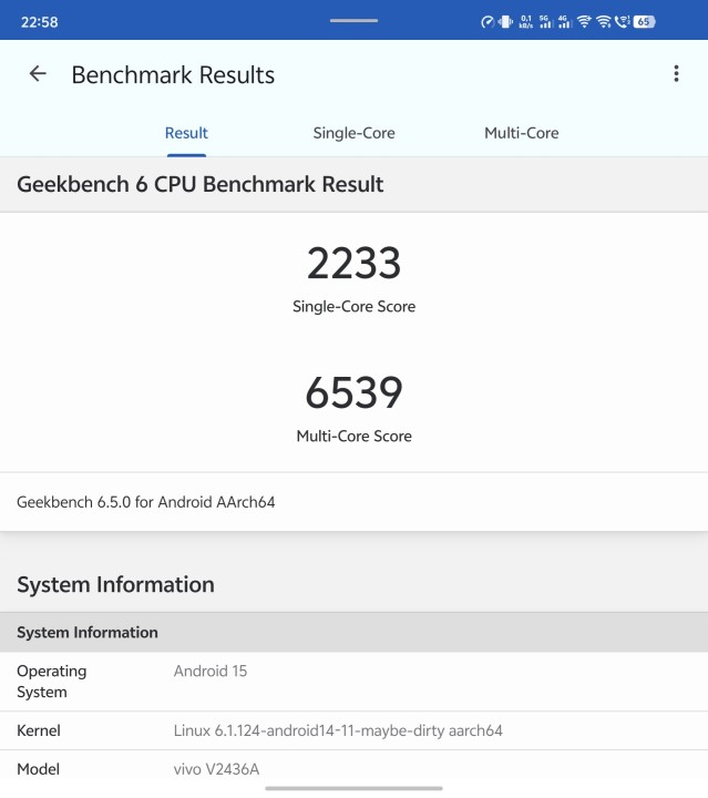 Vivo X Fold 5 Geekbench CPU Benchmark