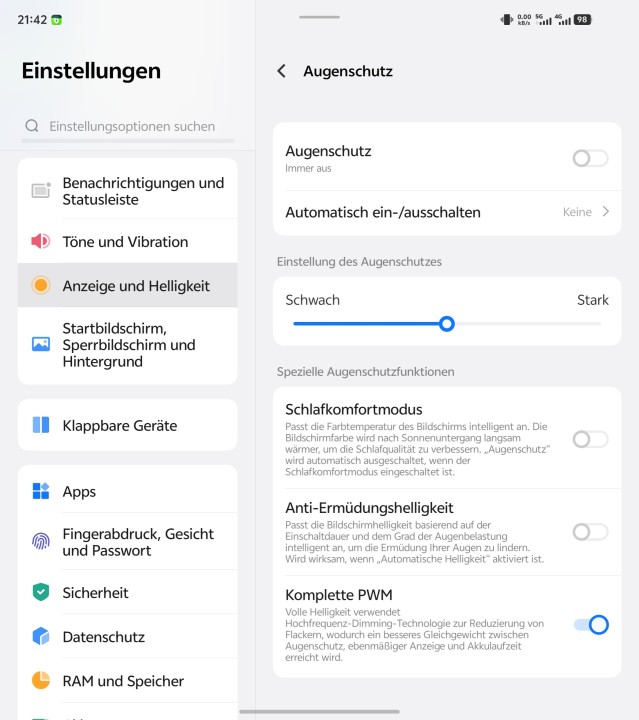 Vivo X Fold 5 Display Einstellungen