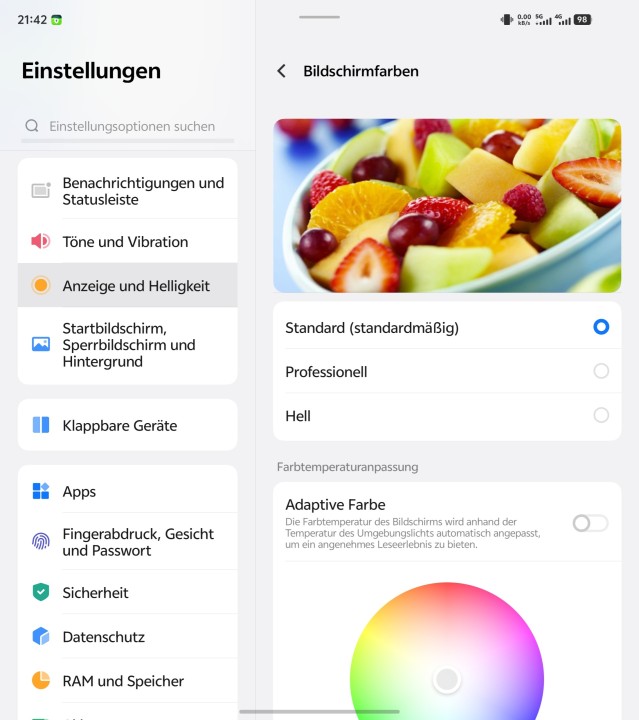 Vivo X Fold 5 Display Einstellungen