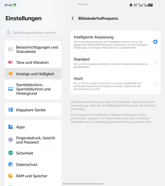 Vivo X Fold 5 Display Einstellungen
