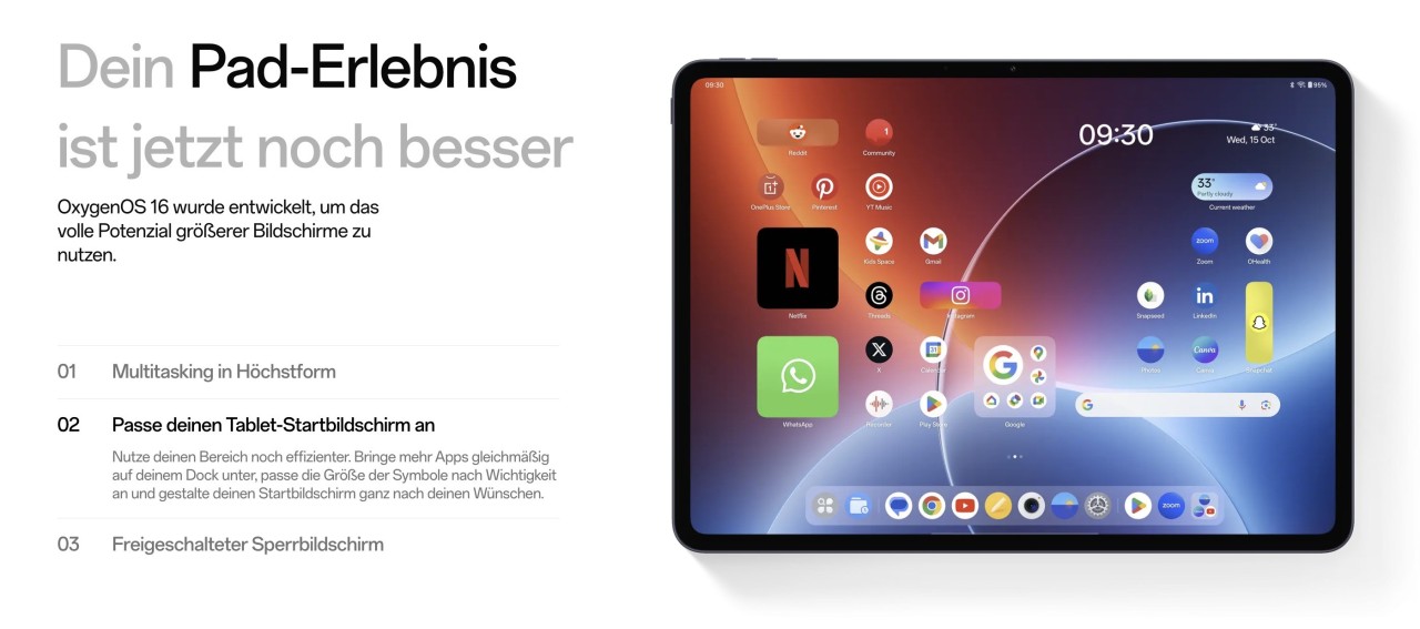 OxygenOS 16 auf OnePlus Tablets