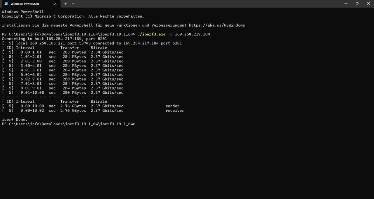 Minix Z150-0dB 2.5Gbit Ethernet Speed Test iPerf3