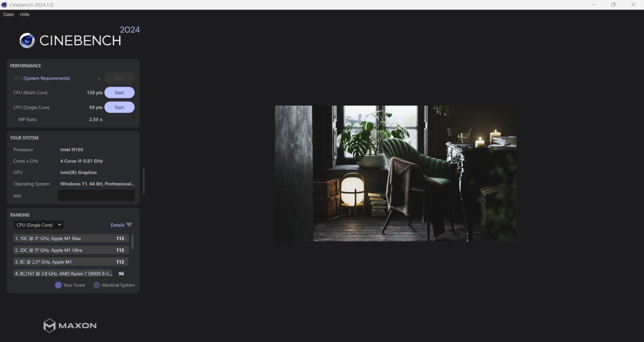 Minix Z150-0dB Cinebench Benchmark