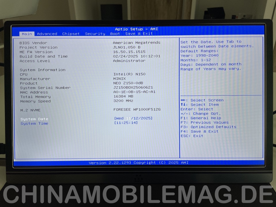 Minix Z150-0dB BIOS UEFI