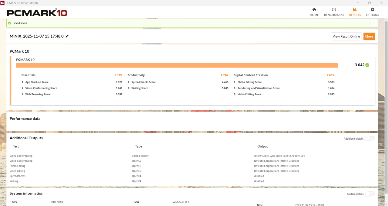 Minix Z150-0dB PCMark 10 Benchmark