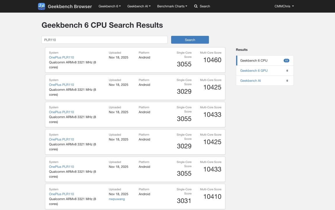 OnePlus Snapdragon 8 Gen 5 Geekbench Benchmark