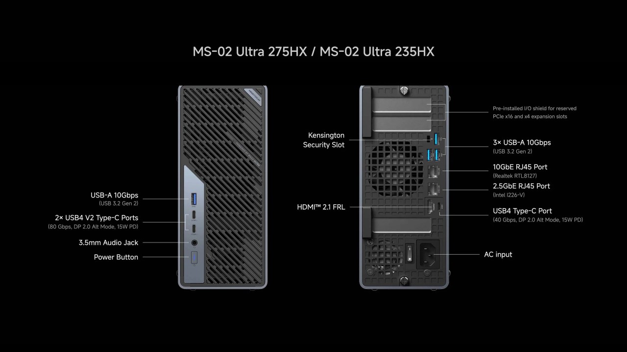 Minisforum MS-02 Ultra 275HX / 235HX Anschlüsse