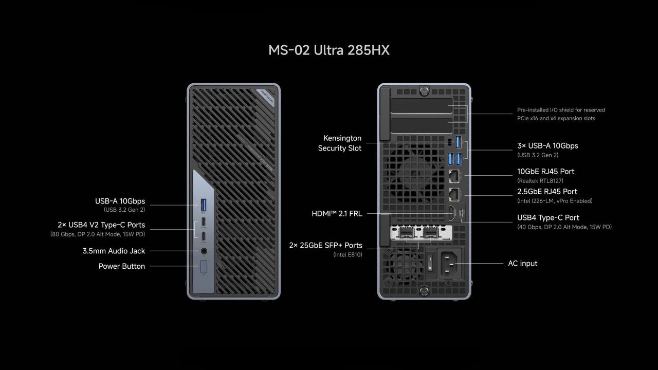 Minisforum MS-02 Ultra 285HX Anschlüsse