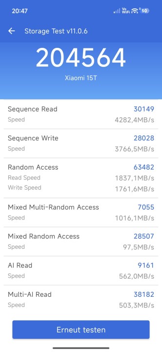 Xiaomi 15T Speicher Benchmark