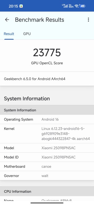 Xiaomi 17 Pro Geekbench GPU Benchmark