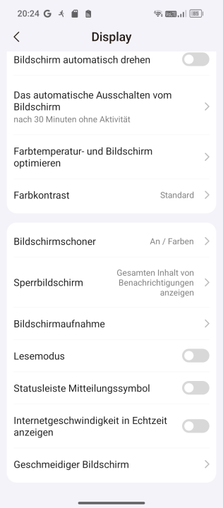 Oscal Tank 1 Display Einstellungen