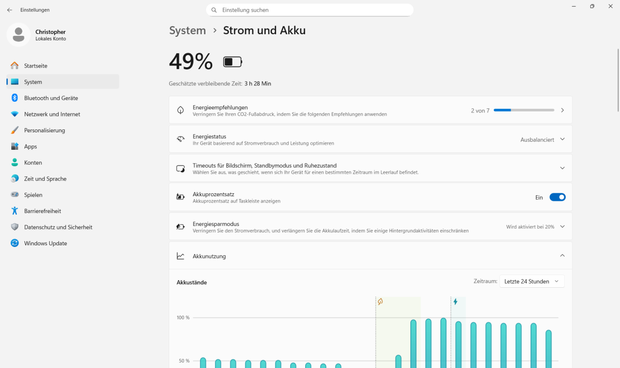 Chuwi CoreBook Air Akkulaufzeit
