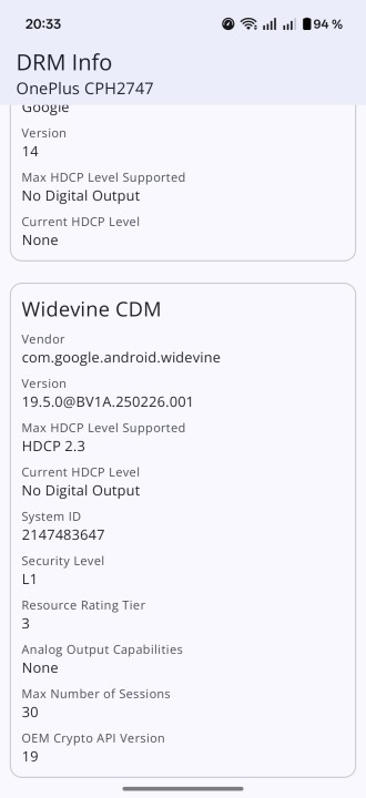 OnePlus 15 Widevine L1 DRM