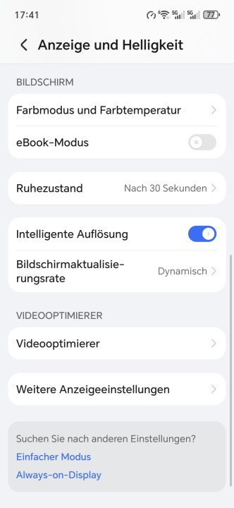 Honor Magic 8 Pro Air Displayeinstellungen