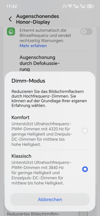 Honor Magic 8 Pro Air Displayeinstellungen