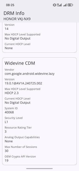 Honor 600 Widevine L1