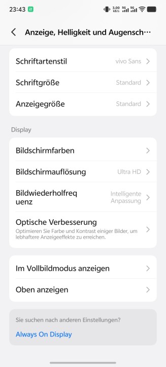 Vivo X300 Ultra Display Einstellungen