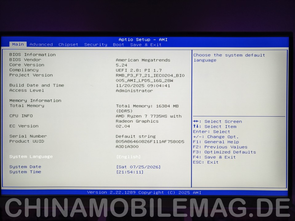 Acemagic M1 7735HS BIOS UEFI