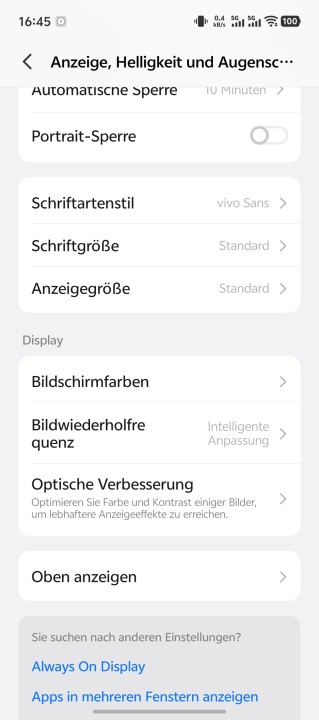 Vivo X Fold 6 Display Einstellungen