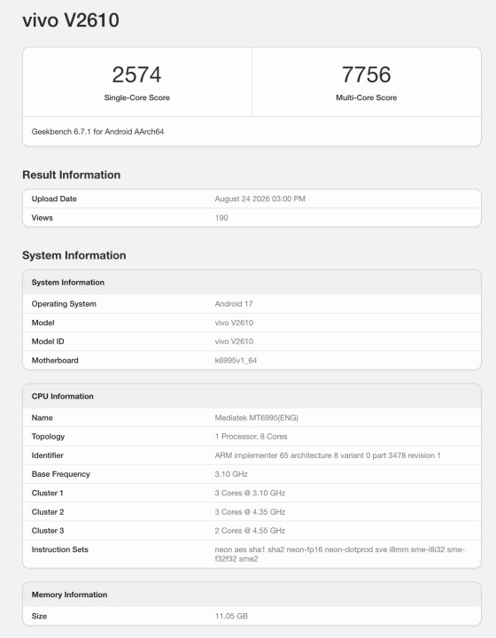Dimensity 9500 Pro Vivo X500 Pro Max Geekbench Leak